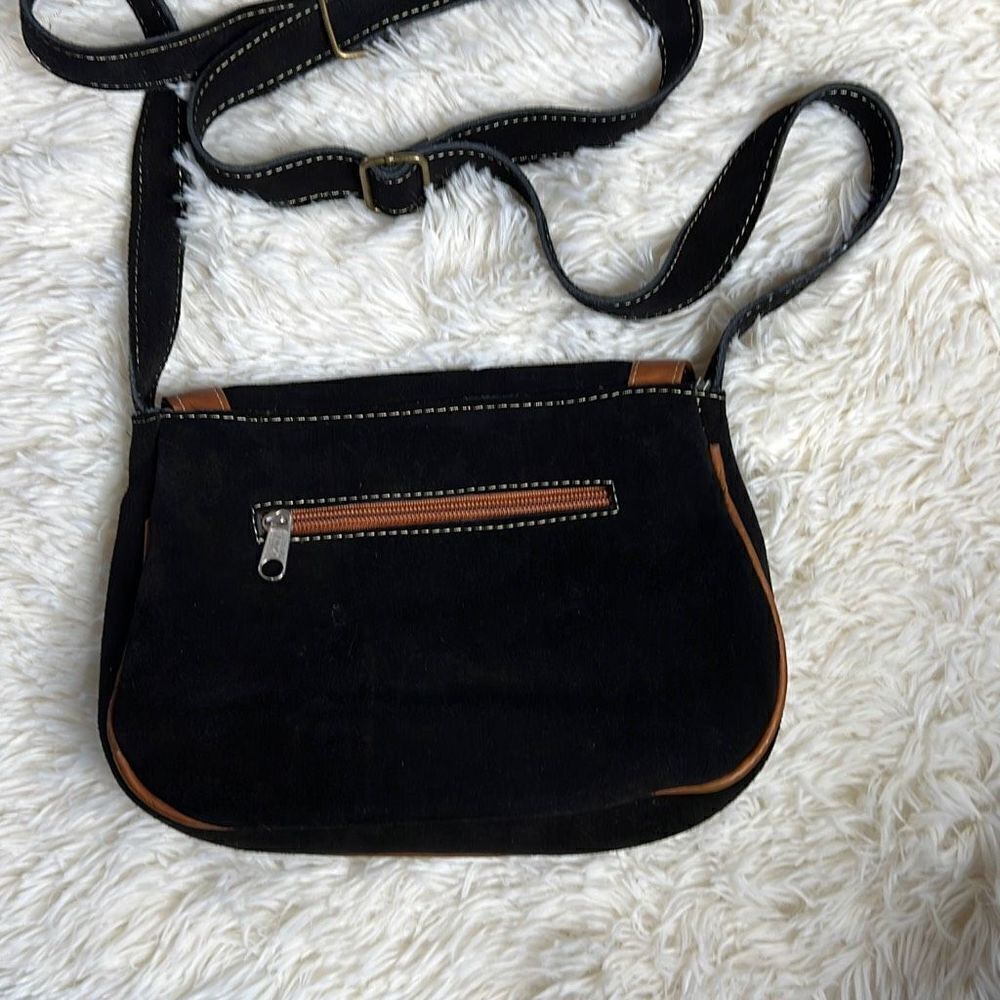 Artisan Handcrafted Embroidered Small black Suede Leather Bag - Picture 6 of 8